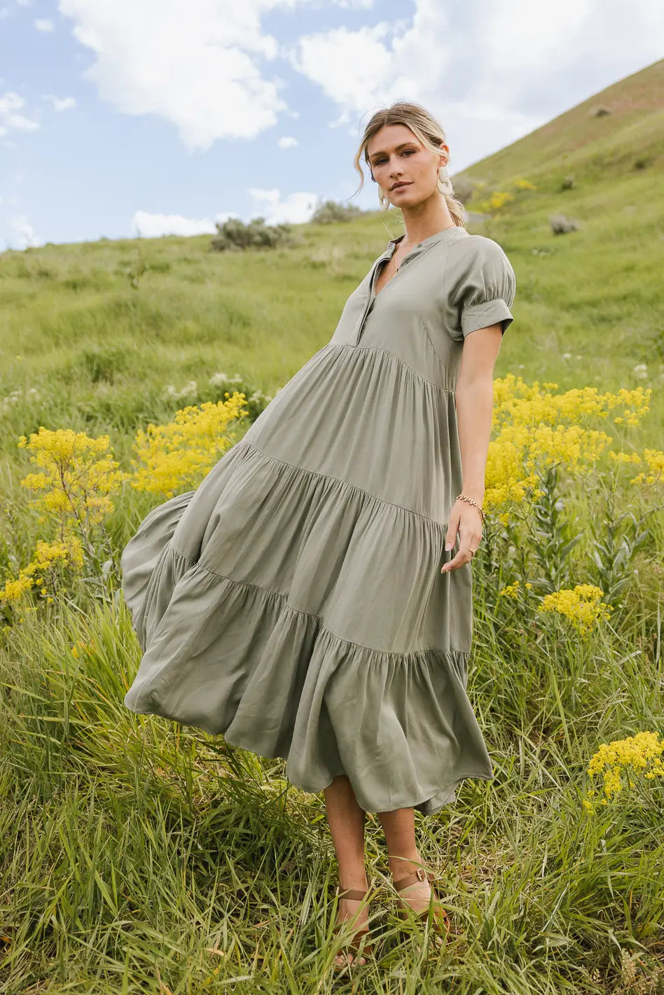 Amanda Tiered Dress in Sage