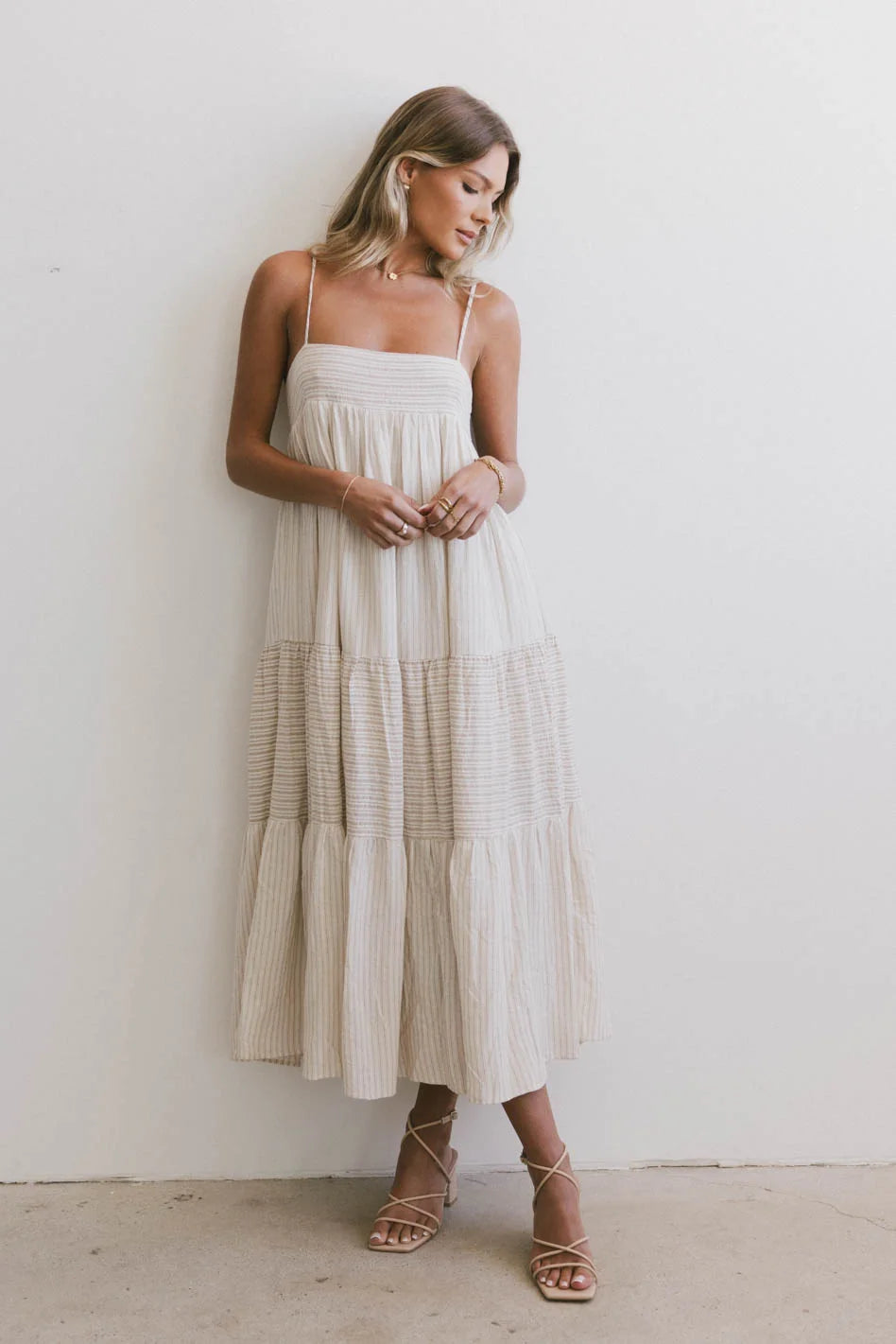 Demi Striped Midi Dress in Natural