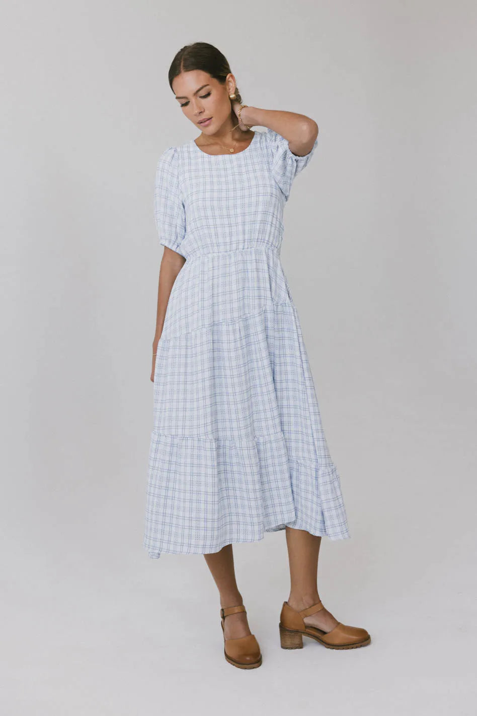 Melina Plaid Midi Dress in Blue