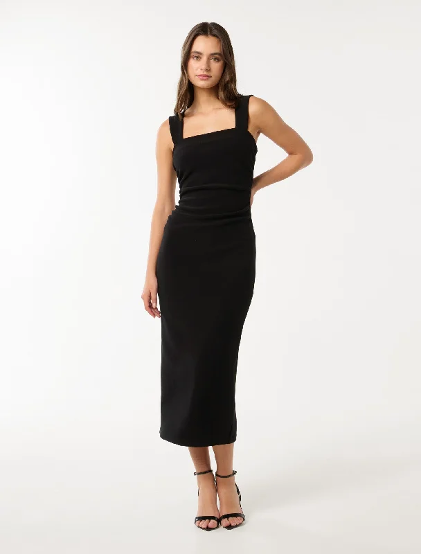 Reina Ruched Bodycon Midi Dress