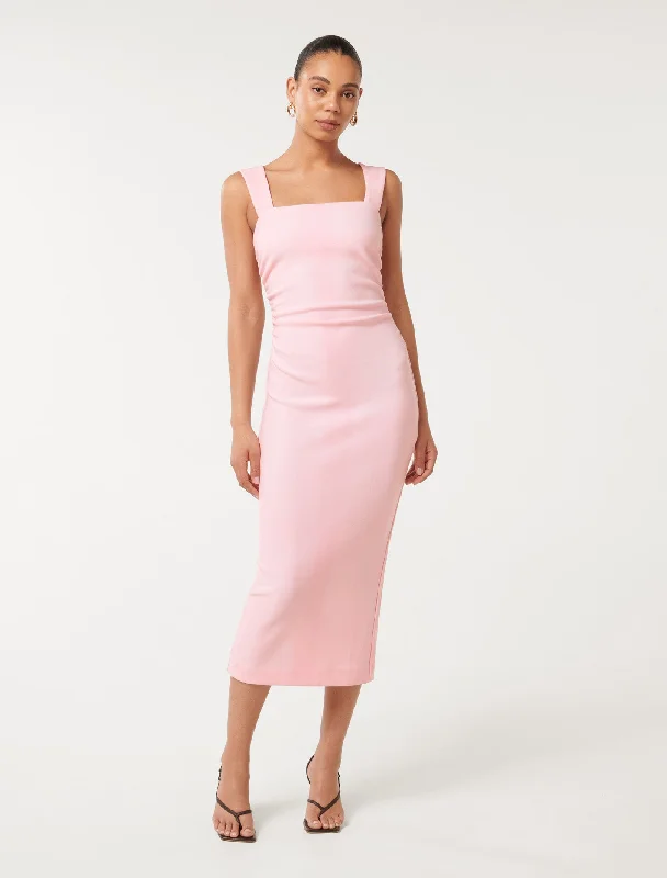 Reina Ruched Bodycon Midi Dress