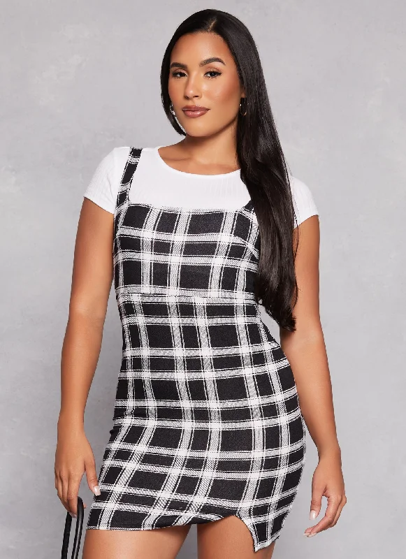 Almost Famous Plaid Tank Dress with Tee