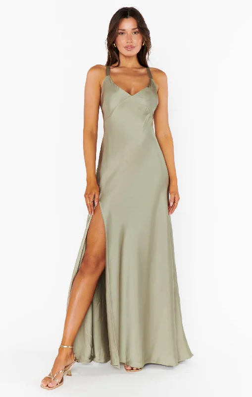 Anderson Maxi Dress ~ Moss Green Luxe Satin