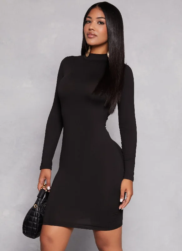 Basic Mock Neck Long Sleeve Dress