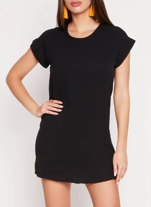 Crepe Knit Short Sleeve Shift Dress