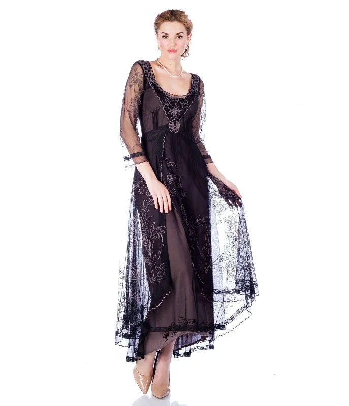 Nataya Black Embroidered Tulle Downton Abbey Edwardian Tea Party Dress