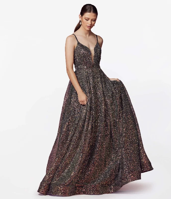 Black & Multi Iridescent Sequin Prom Gown