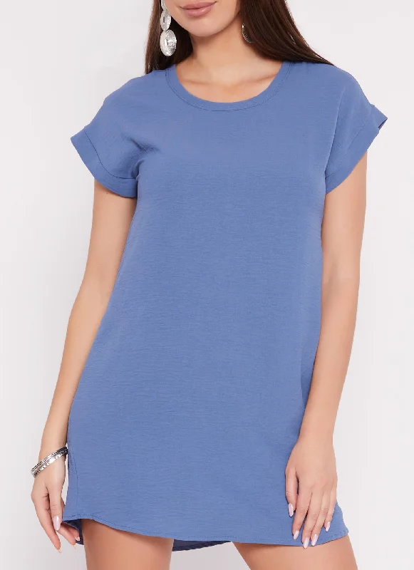 Crepe Knit Short Sleeve Shift Dress