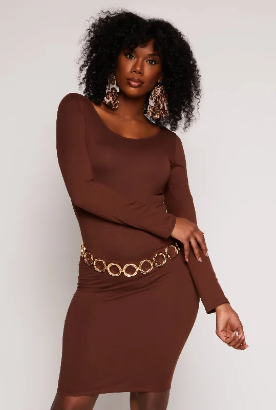 Long Sleeve Scoop Neck Midi Dress