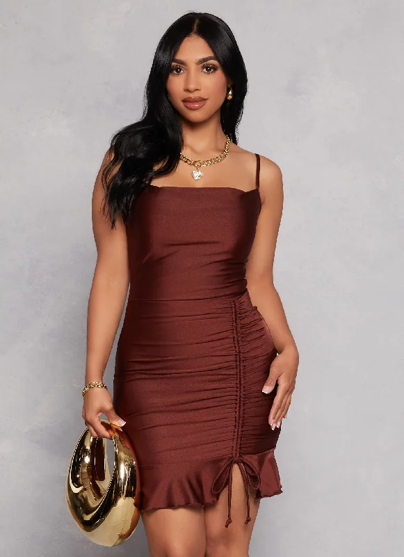 Cowl Neck Ruched Bodycon Mini Dress