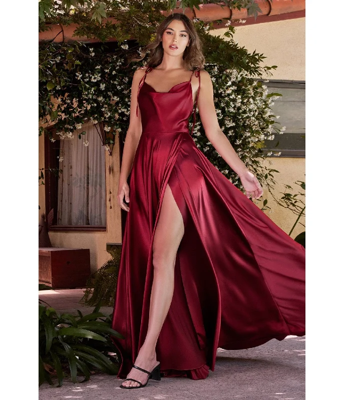 Cinderella Divine  Burgundy Liquid Satin Prom Gown