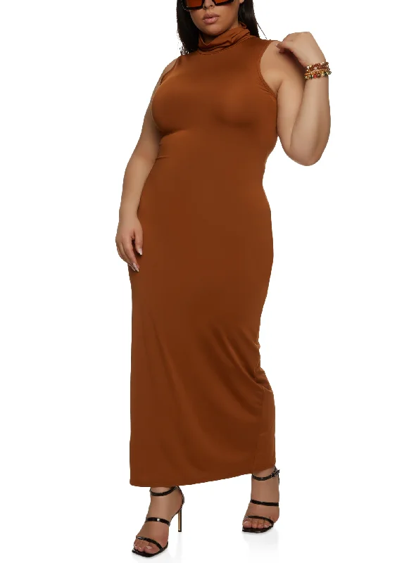 Plus Size Daisy Sleeveless Turtleneck Maxi Dress