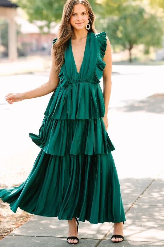 For The Drama Apline Green Ruffled Midi Dress