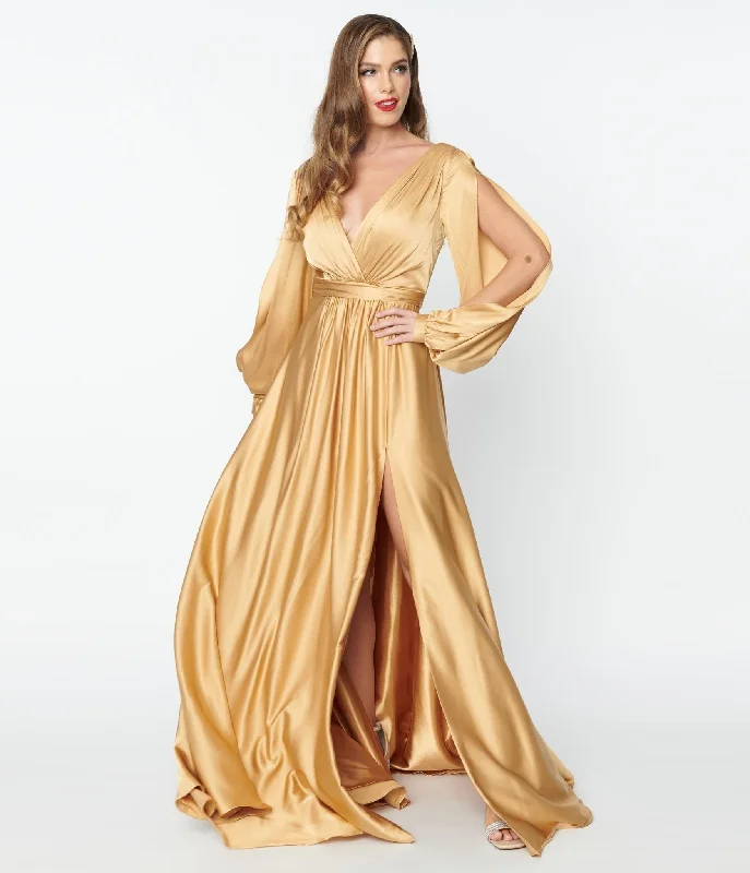 Gold Satin Long Sleeve Goddess Gown