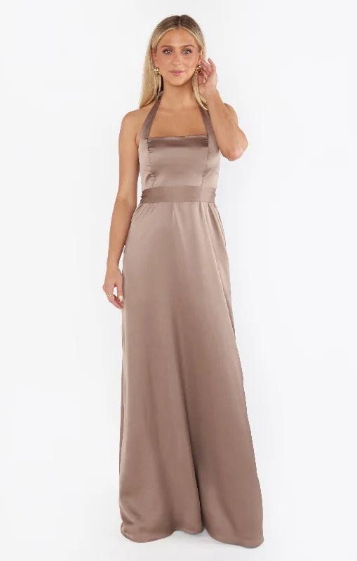 Hazel Halter Maxi Dress ~ Dune Luxe Satin