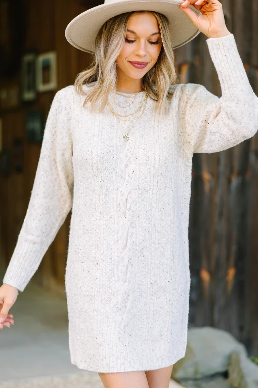 I Believe In You Oatmeal White Sweater Dress