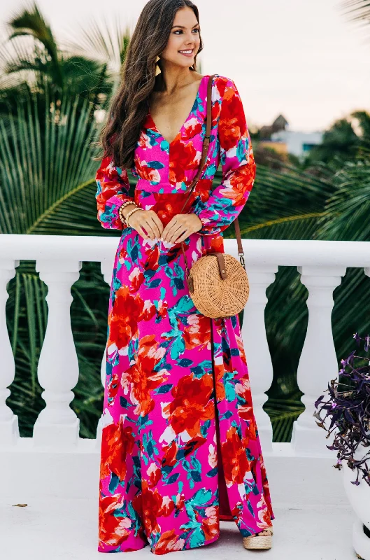 Just Feels Right Fuchsia Pink Floral Maxi Dress