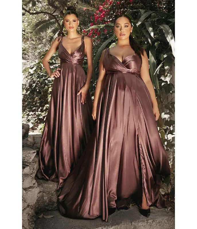 Cinderella Divine  Mahogany Flowy Satin A-Line Bridesmaid Gown