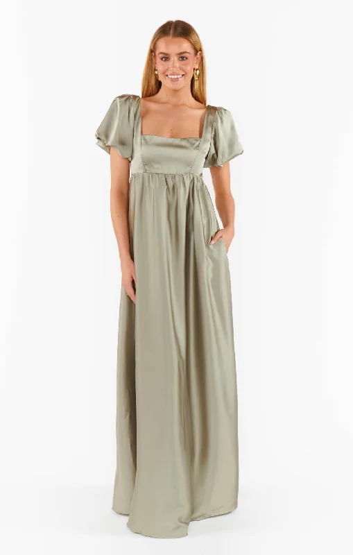 Nora Maxi Dress ~ Moss Green Luxe Satin