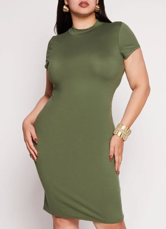 Plus Size Mock Neck T Shirt Dress