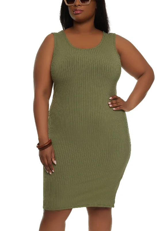 Plus Size Ribbed Scoop Neck Tank Dress