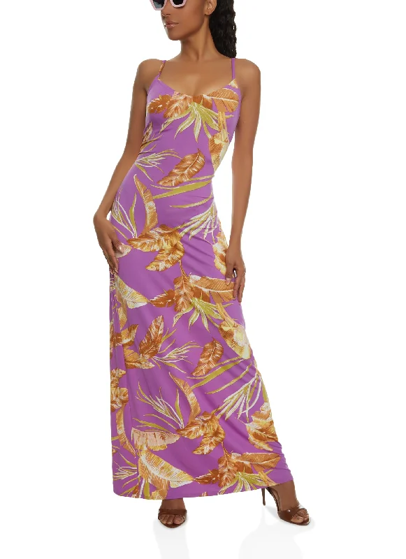 Haute Monde Tropical Palm Print Maxi Cami Dress