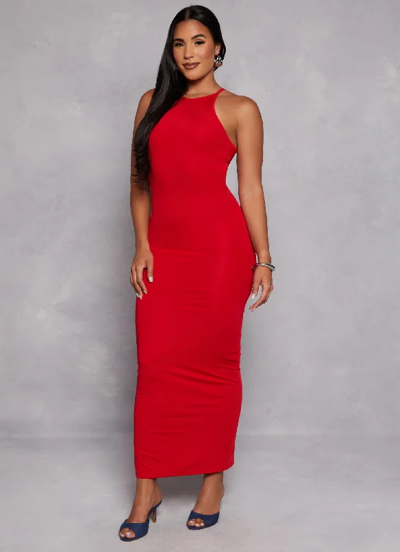 Daisy High Neck Slit Back Maxi Dress