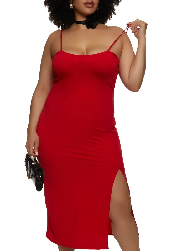 Plus Size Side Slit Bustier Cami Dress