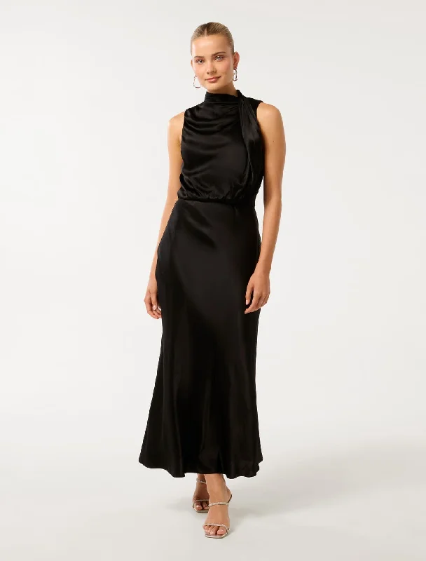 Sienna High Neck Satin Maxi Dress