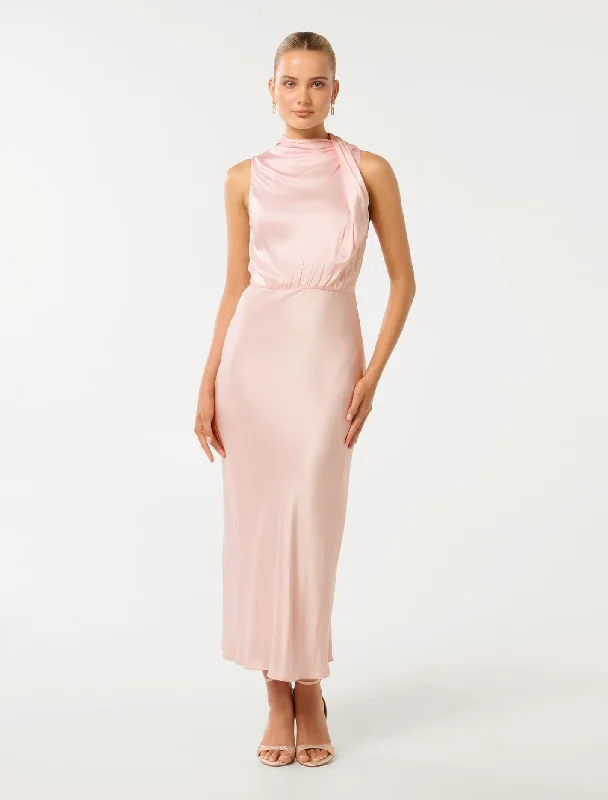 Sienna High Neck Satin Maxi Dress