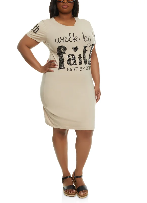 Plus Size Walk By Faith Not By Sight Graphic T Shirt Dress