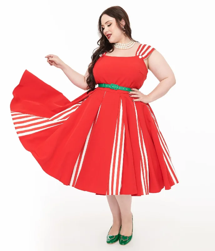 Unique Vintage Plus Size 1950s Red & White Stripe Swing Dress