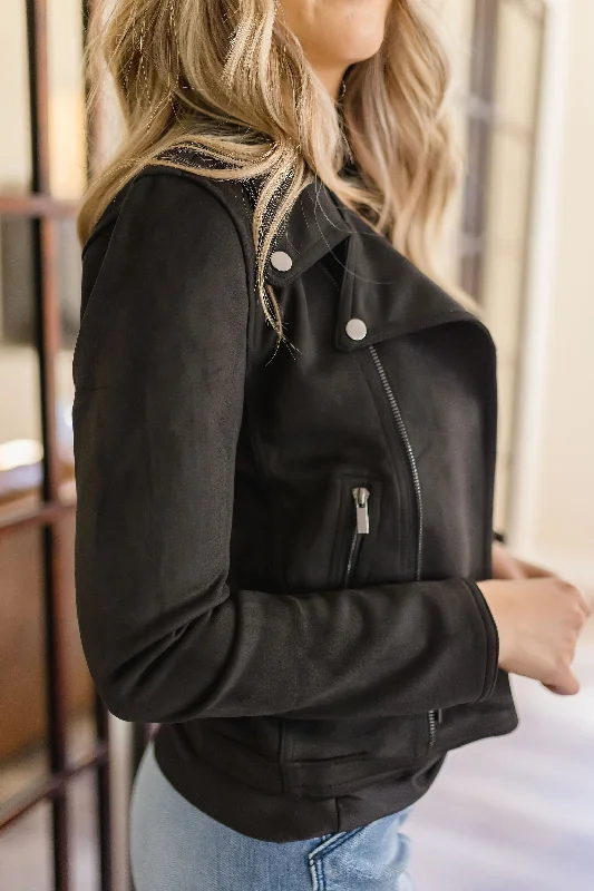 London Vegan Suede Moto Jacket Black