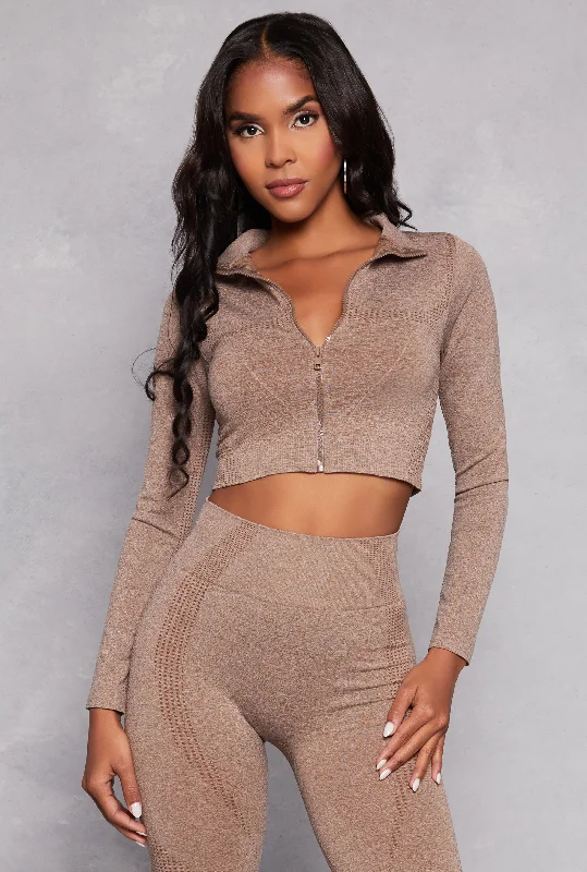 Zip Front Seamless Cropped Track Jacket