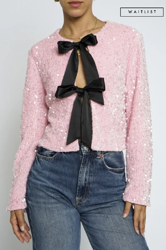 Waitlist 11/20 ♥ Veda Long Sleeve Sequined Bow Tie Jacket Pink