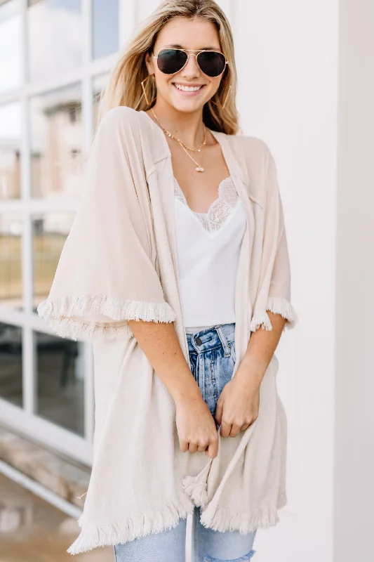 All You Can Do Oatmeal White Linen Kimono