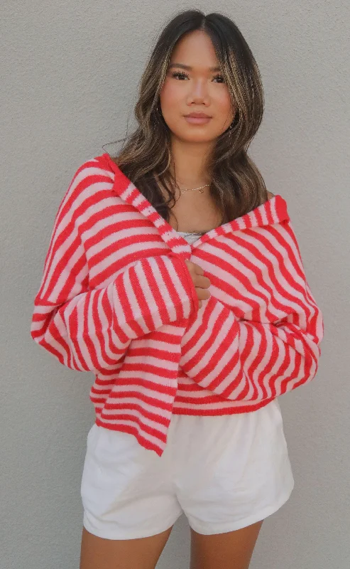 beat of your heart cardigan - red/pink stripe