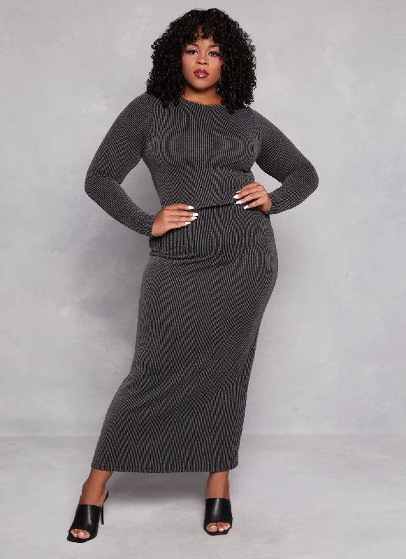 Plus Size Almost Famous Ribbed Knit Maxi Skirt