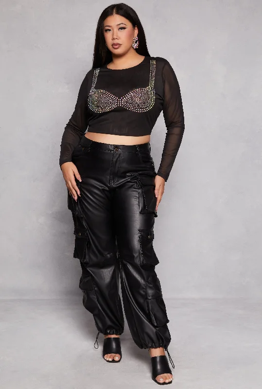 Plus Size Faux Leather Cargo Pants