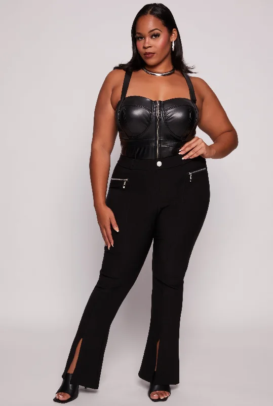 Plus Size Pintuck Slit Hem Pull On Pants