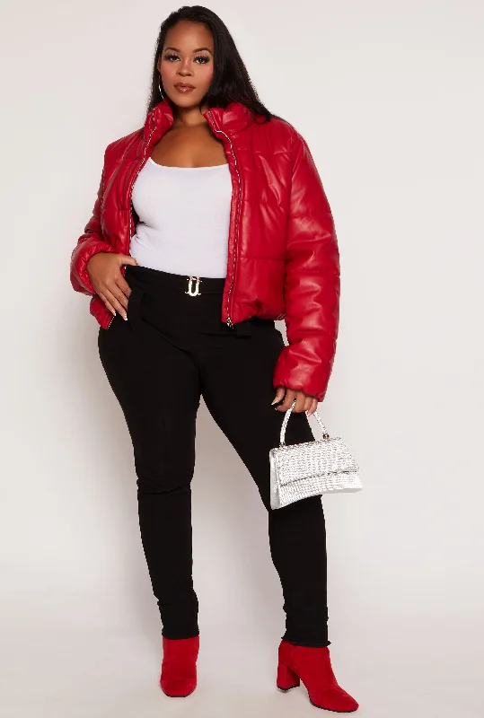 Plus Size Rhinestone Buckle Front Pants