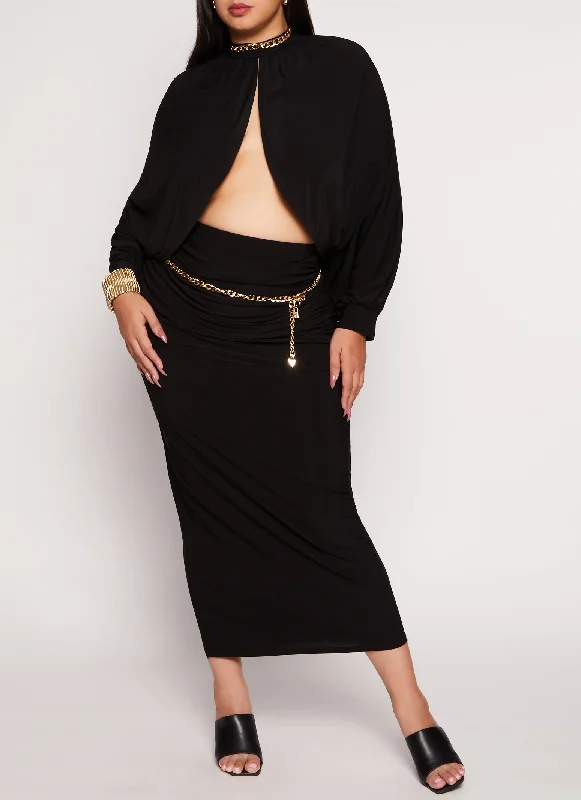 Plus Size Ruched High Waist Maxi Skirt