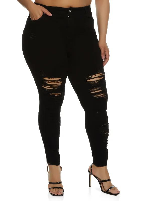 Plus Size WAX Distressed High Waisted Jeans