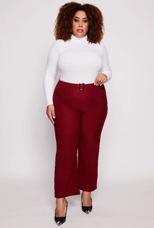 Plus Size Scuba Belted Front Wide Leg Pants