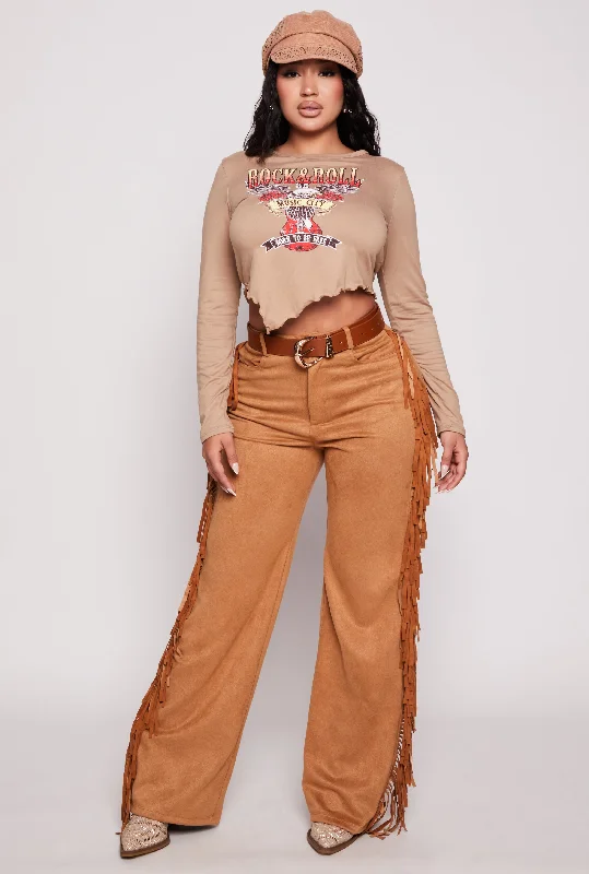 Faux Suede Fringe Pants