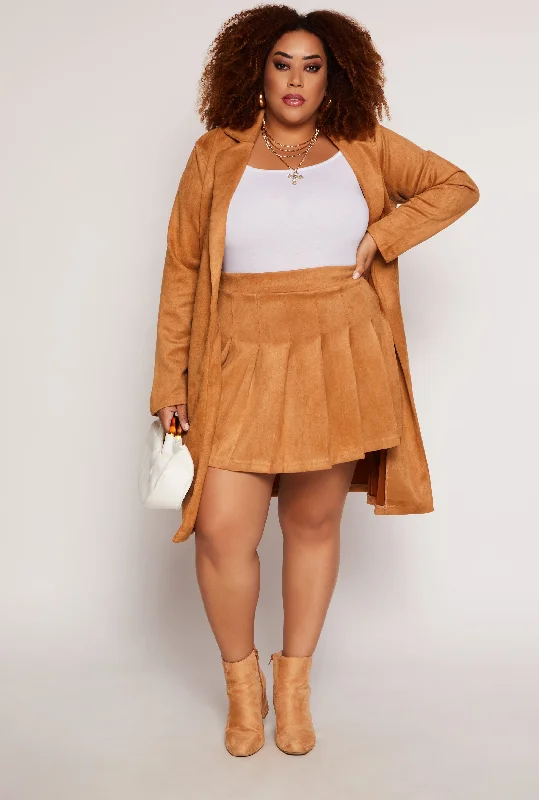 Plus Size Suede Pleated Skirt