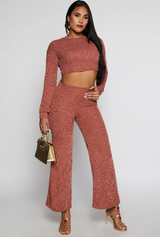 Textured Brushed Knit Wide Leg Pants