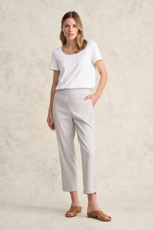 Curved Hem Linen Pant - Light Grey