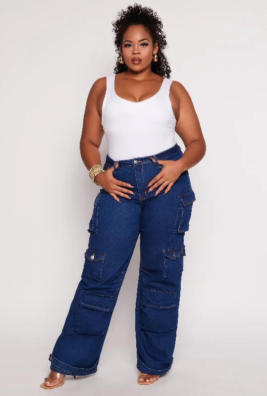 Plus Size Daisy High Waist Wide Leg Cargo Jeans