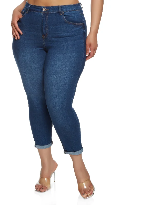 Plus Size WAX Basic Rolled Cuff Jeans